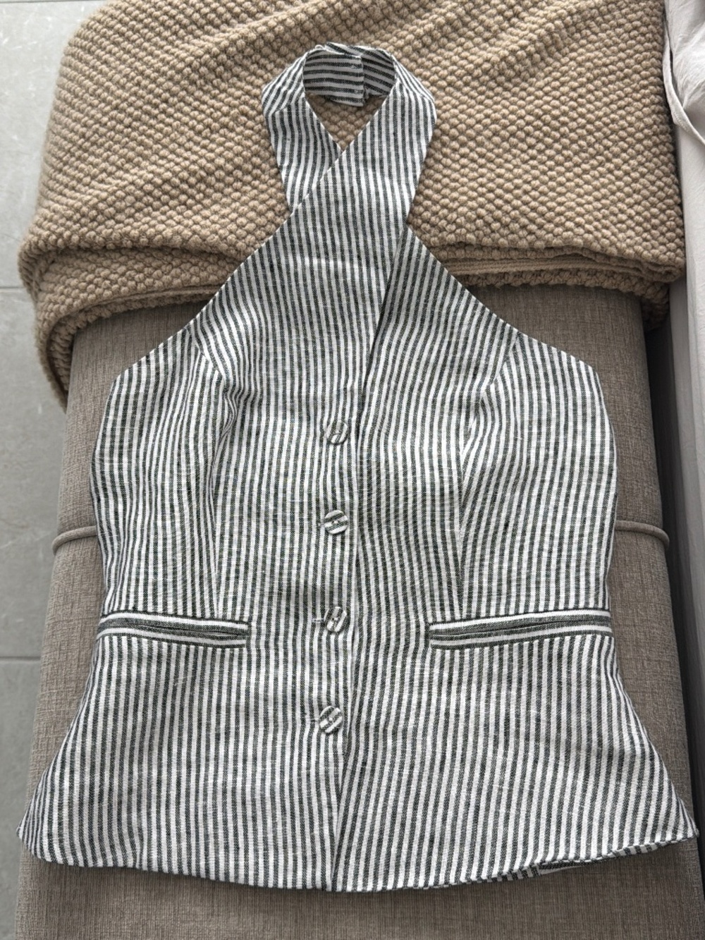 Reformation Black and White Striped Halter Vest